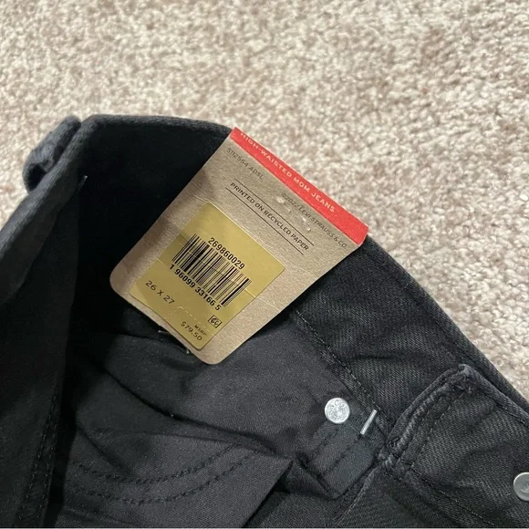 Womens Size 26in Levi’s High Waisted Mom Jeans Black Ripped - Picture 7 of 8